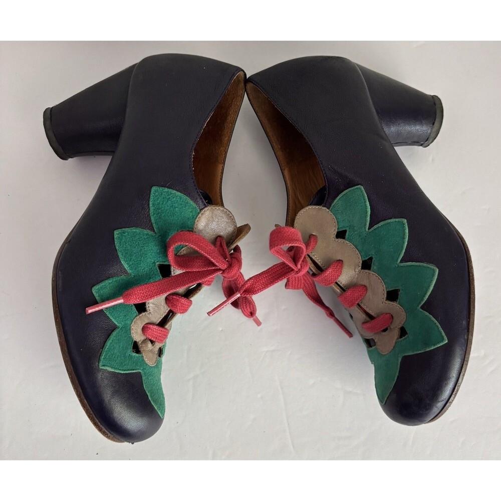 Chie Mahara Women's Shoes EU 37 US 7 Suede Leather Lace Up Heels Purple Green - Picture 4 of 12